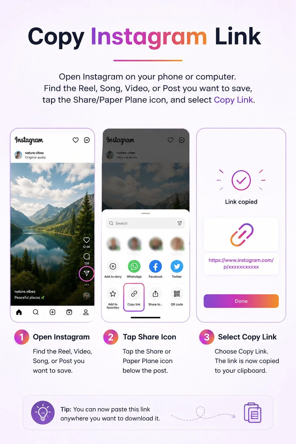 Step 1: Copy Instagram link from a Reel, video, song, or post