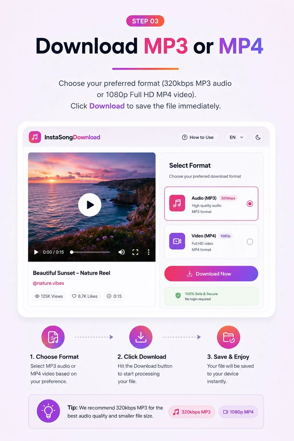 Step 3: Choose MP3 or MP4 and download the Instagram media