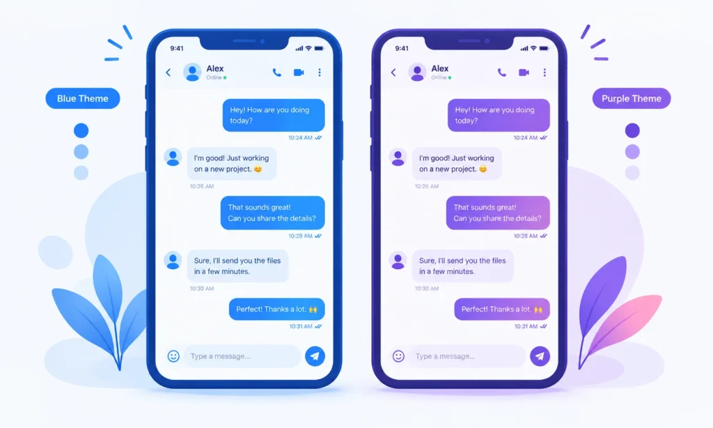 Same conversation displayed in two different Instagram chat themes