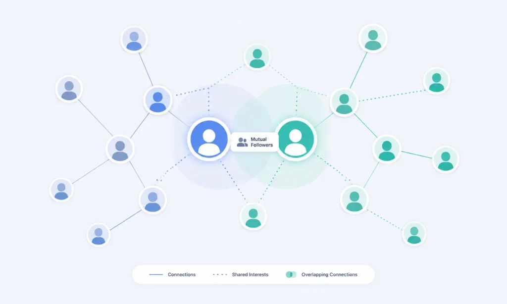 Network diagram showing how mutual followers help Instagram determines suggestions