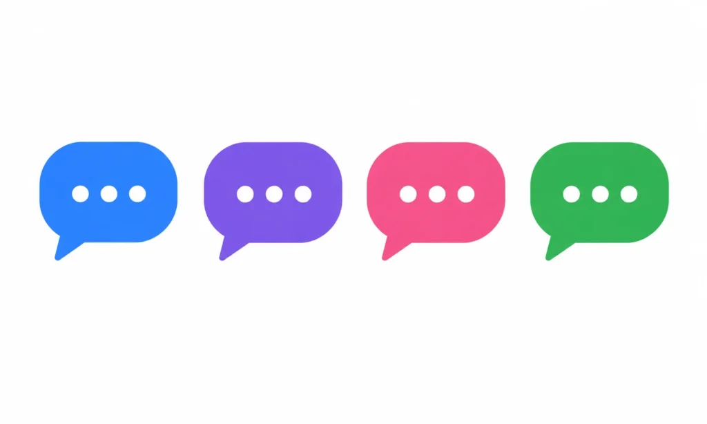 Row of different Instagram chat bubble colors including purple and blue