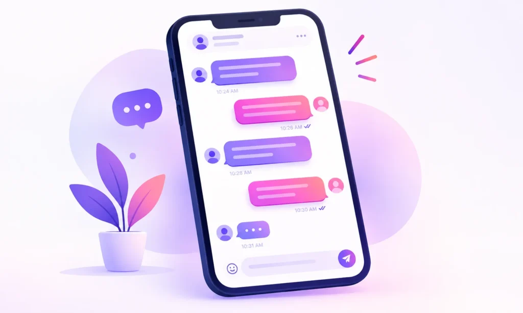 Illustration showing why is my instagram messages purple with a gradient chat theme